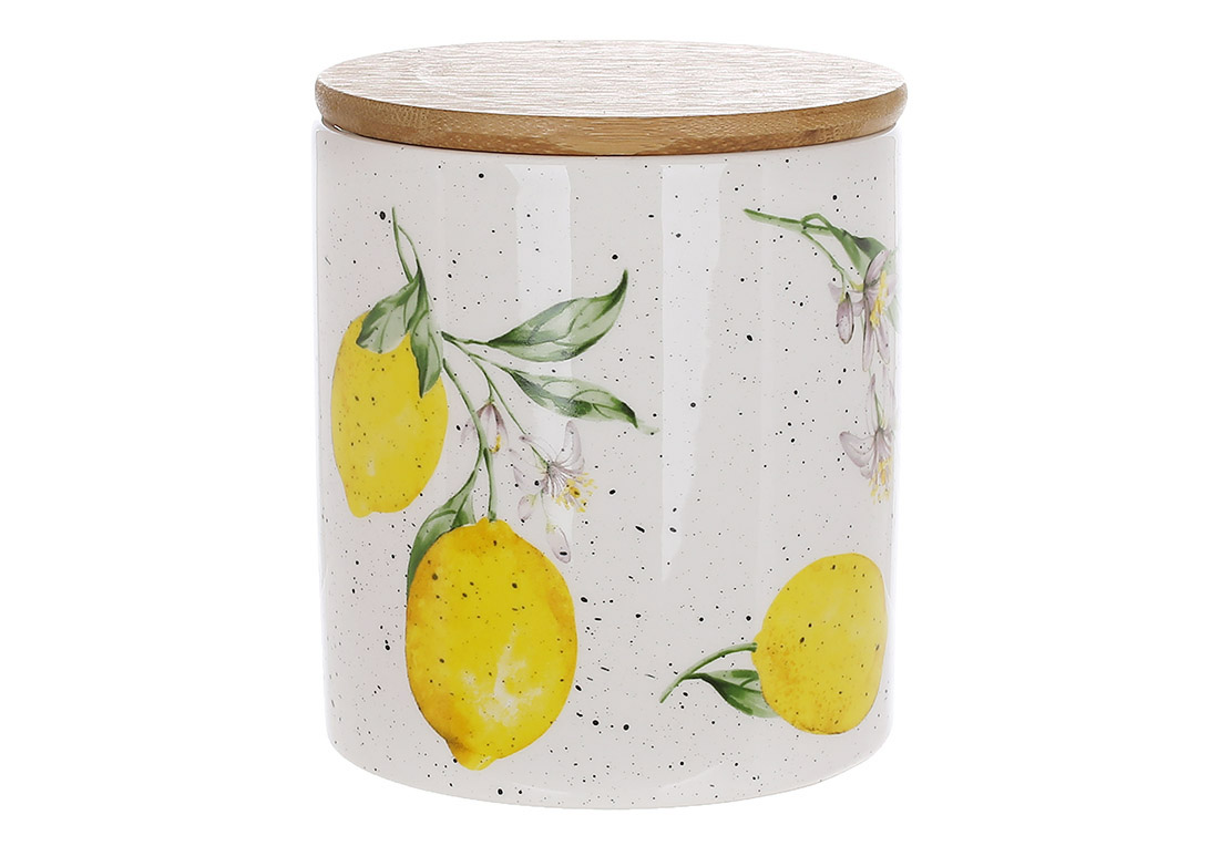 DM011_LM Банка керамічна 650мл Lemon з бамбуковою кришкою DM011-LM