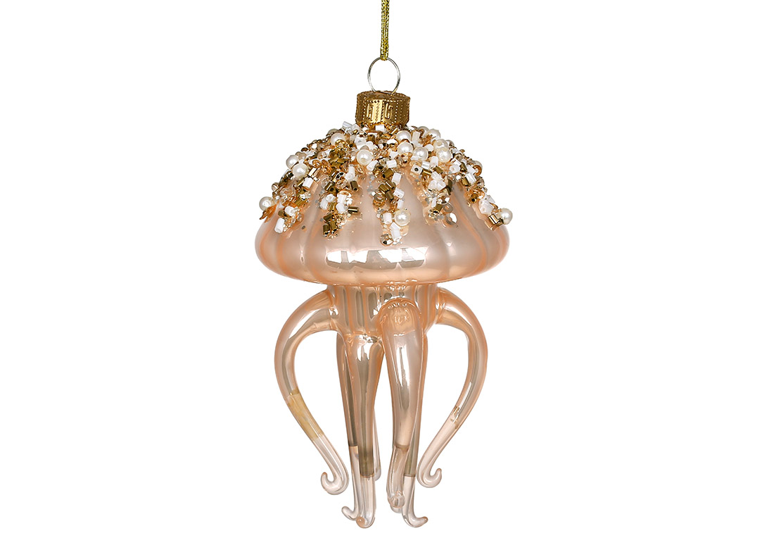 NY29_491 Ялинкова прикраса зі скла Медуза з перлами 12см, NY29-491