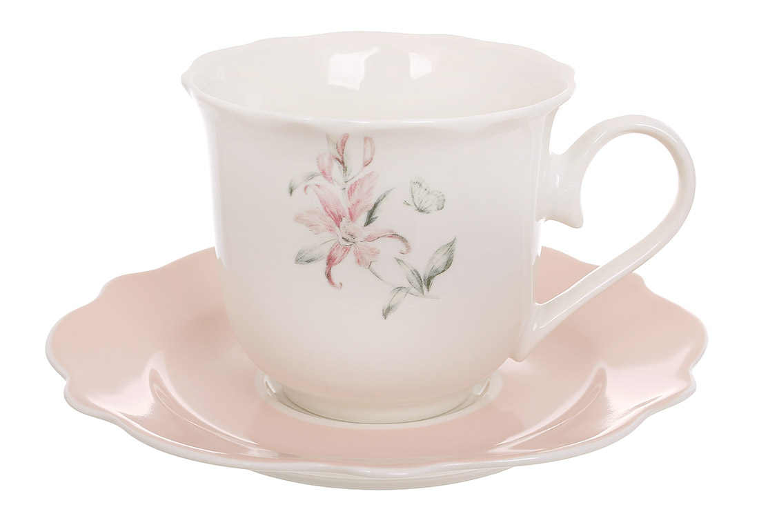 K157 Набір (4 пари) порцеляновий Pink Orchid: чашка 250мл із блюдцем, K157